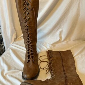 Mossimo Brown Lace-Up Tall Boots with side zipper size 11